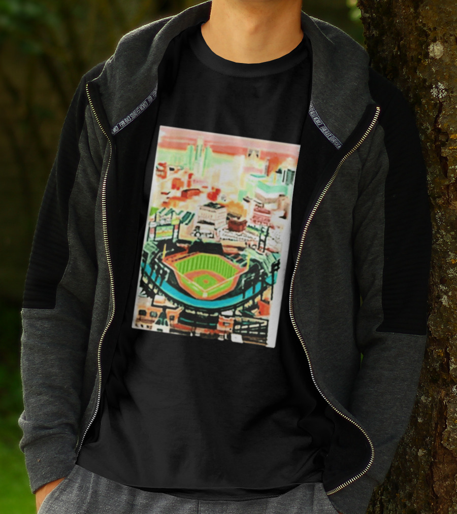 Comerica Park Detroit Skyline Baseball Art Sydney Finney T-Shirt