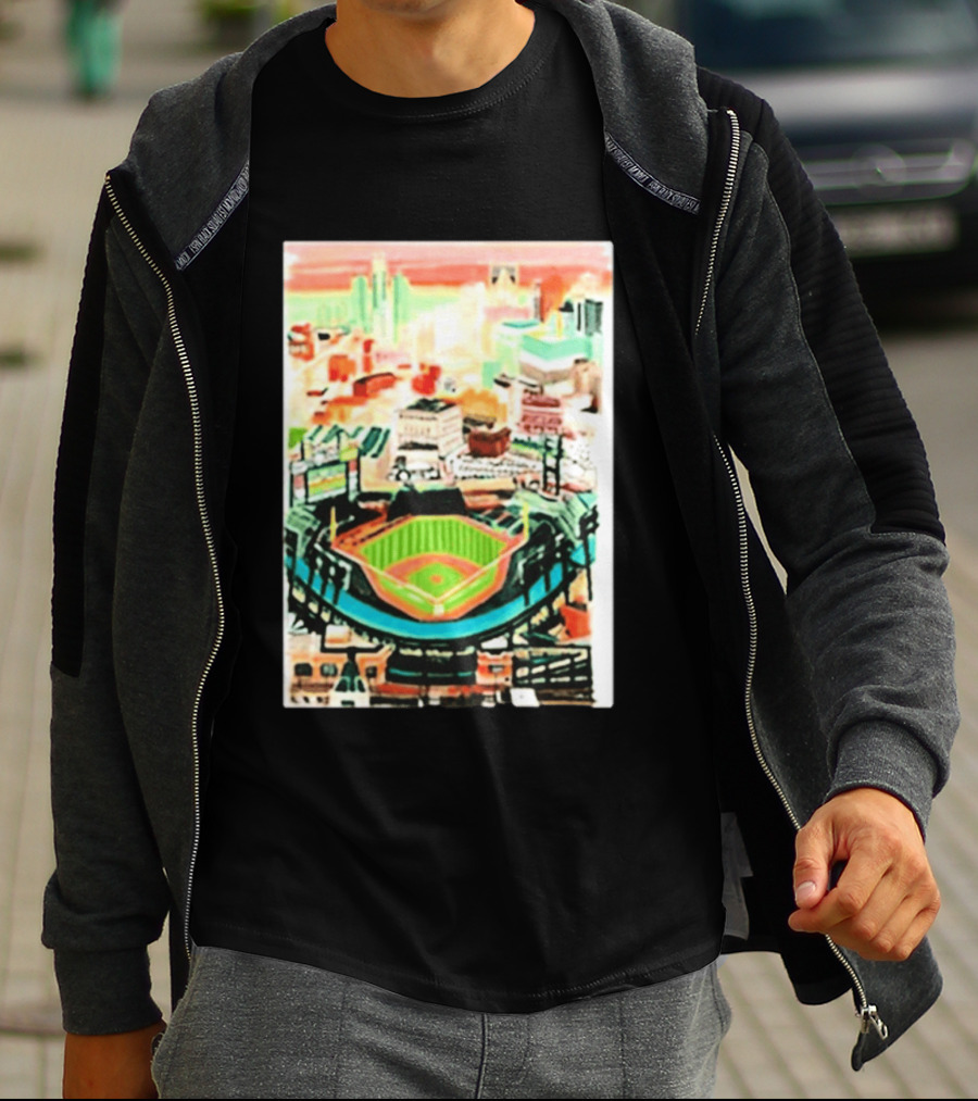 Comerica Park Detroit Skyline Baseball Art Sydney Finney T-Shirt