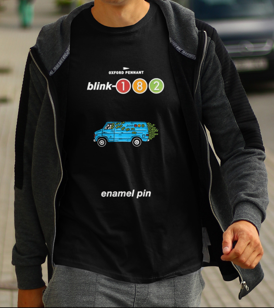 Oxford Pennant Blink 182 Van Enamel Pin Blue Van With 182 T-Shirt