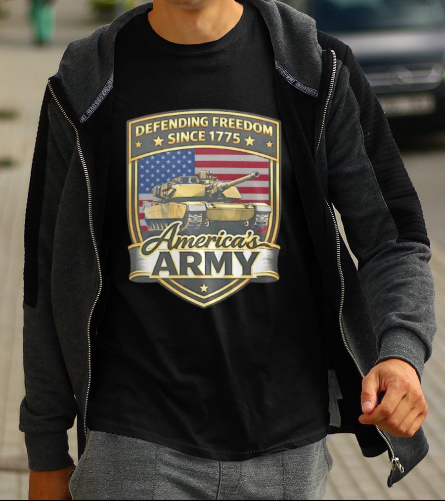 Defending Freedom Since 1775 America's Army With Flag And Tank T-Shirt