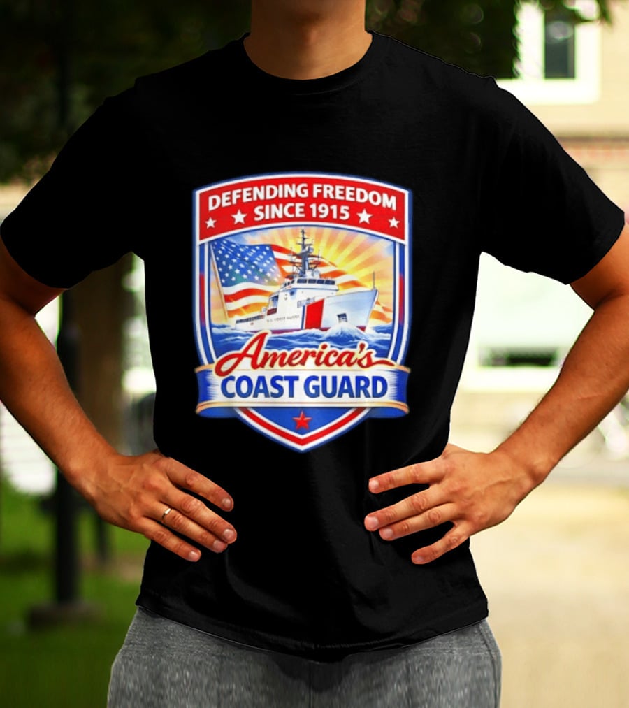 Defending Freedom Since 1915 America's Coast Guard US Flag Ship T-Shirt