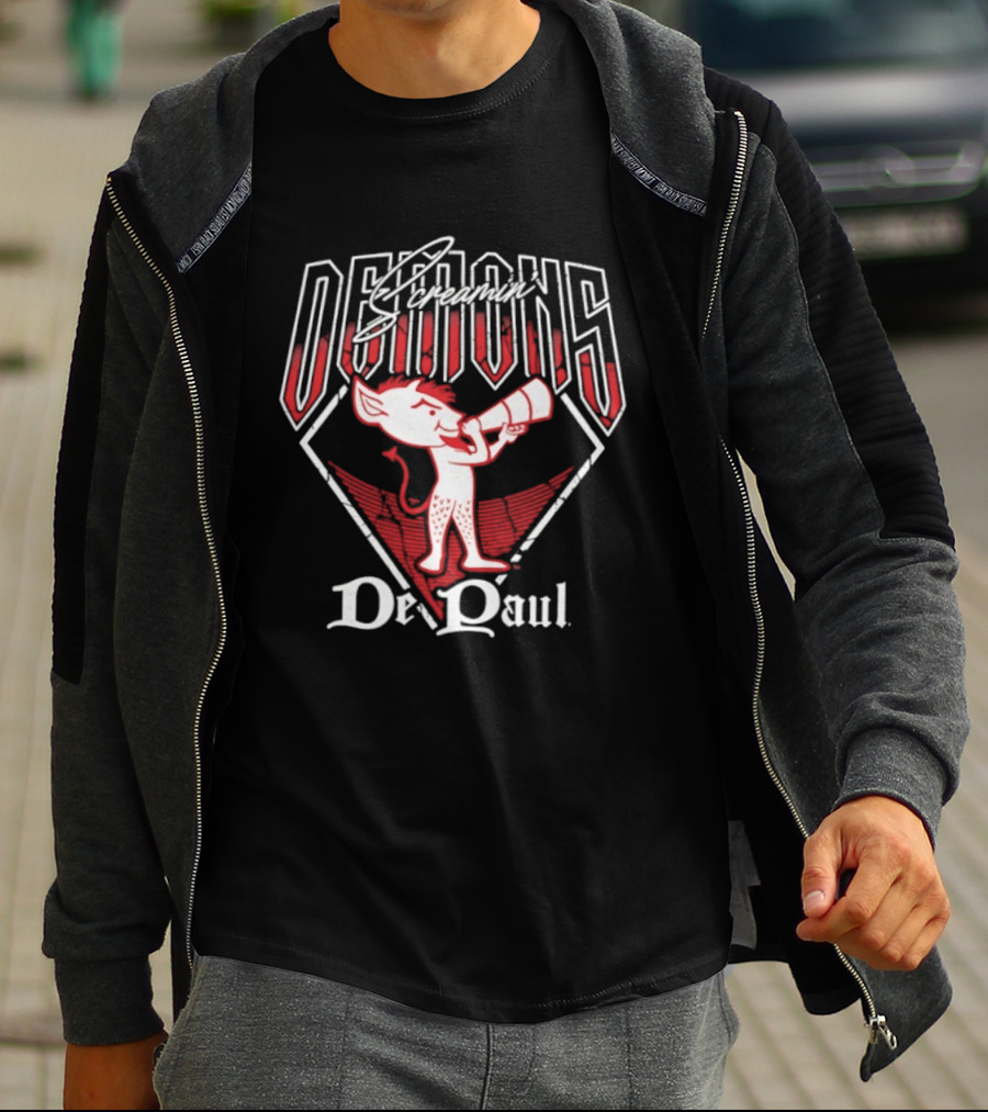 DePaul Screamin' Demons Baseball Cartoon Character Megaphone T-Shirt