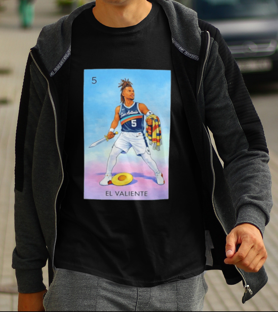 San Antonio Spurs El Valiente Stephon Castle Lotería Card T-Shirt
