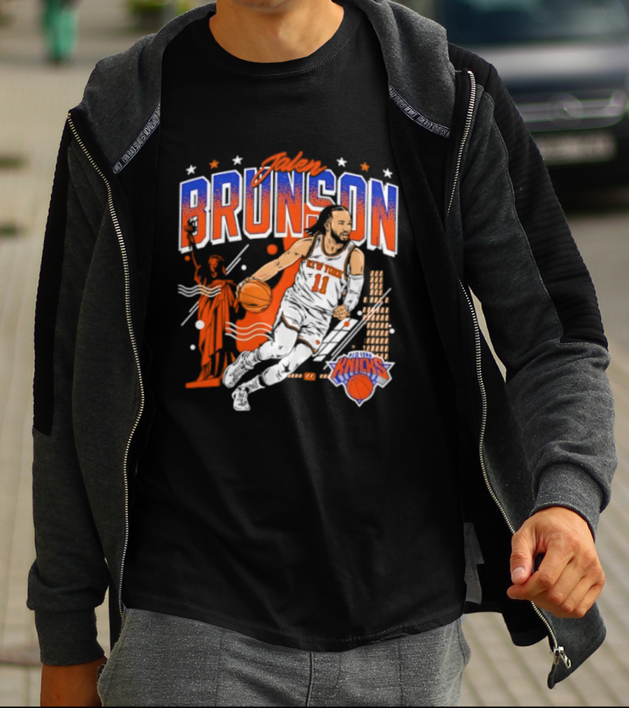 Jalen Brunson New York Knicks NBA Basketball Skyline Statue Of Liberty City Stars T-Shirt