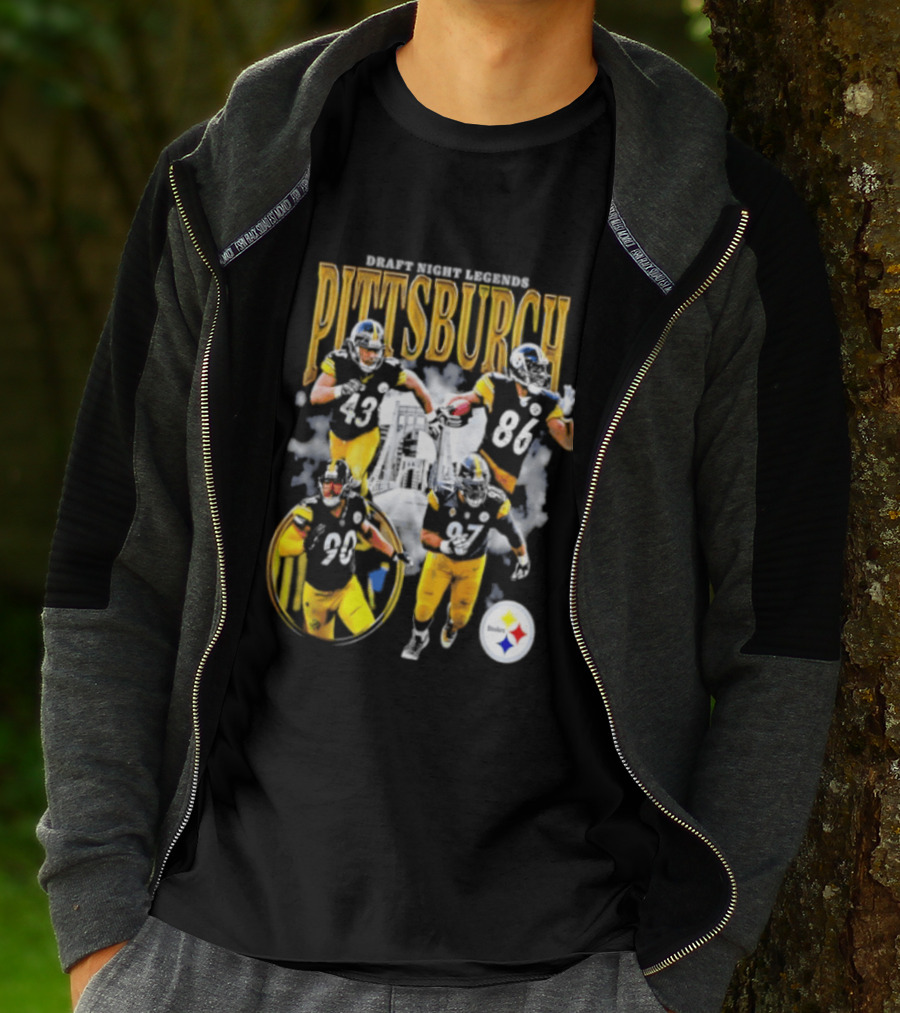 Pittsburgh Draft Night Legends Steelers Football Players And Iconic Trio T-Shirt