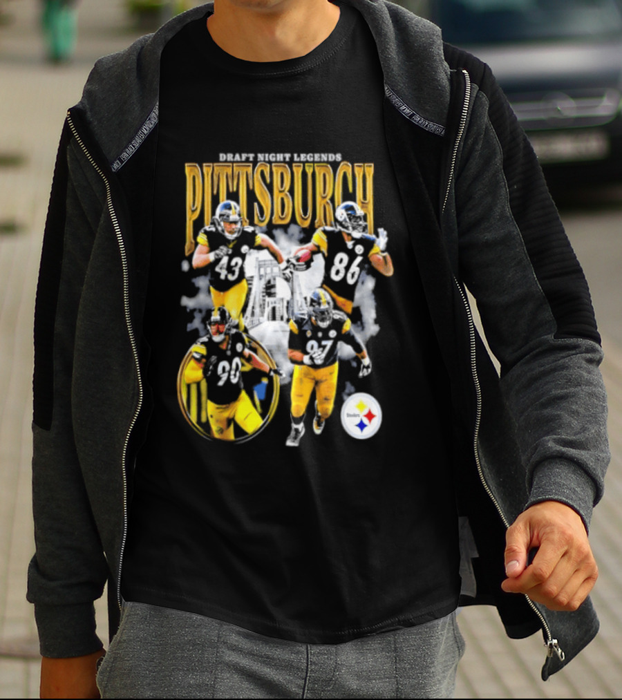 Pittsburgh Draft Night Legends Steelers Football Players And Iconic Trio T-Shirt