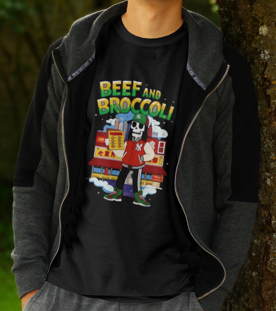 Beef And Broccoli Skeleton In NYC Street Food T-Shirt