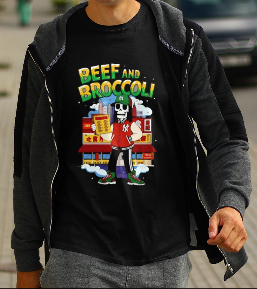 Beef And Broccoli Skeleton In NYC Street Food T-Shirt