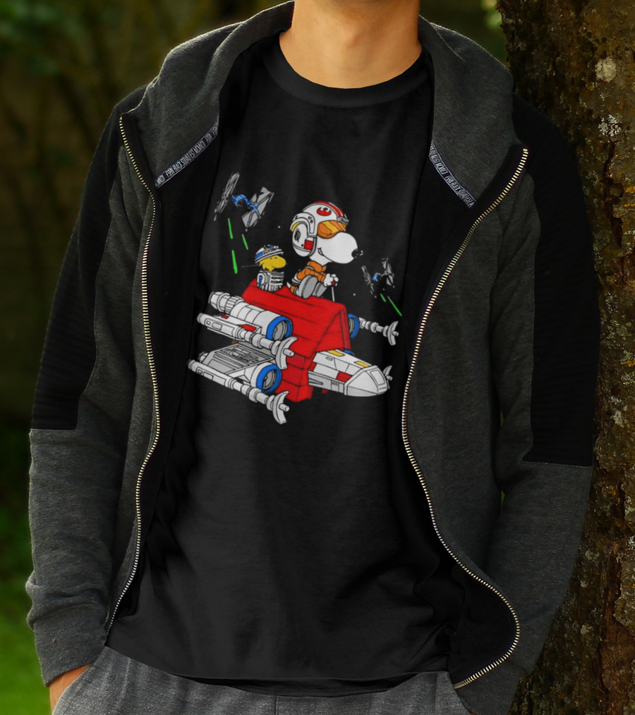 Snoopy X Wing Pilot Woodstock R2 D2 Star Wars Peanuts T-Shirt