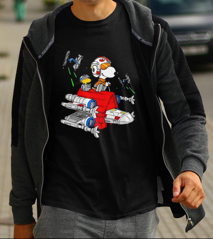 Snoopy X Wing Pilot Woodstock R2 D2 Star Wars Peanuts T-Shirt