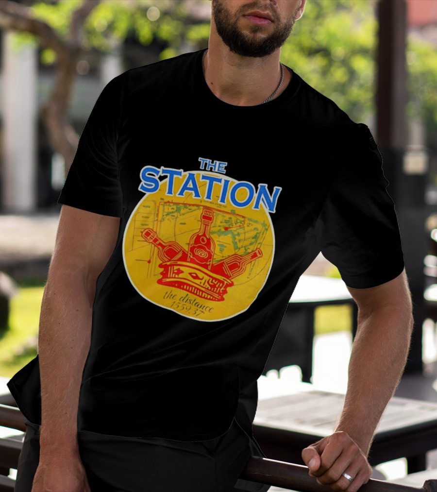 The Station The Distance 1559.37 Map And Bottles T-Shirt