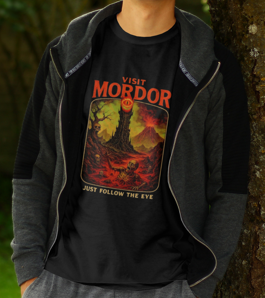 Visit Mordor Just Follow The Eye Tower And Volcano Adventure T-Shirt