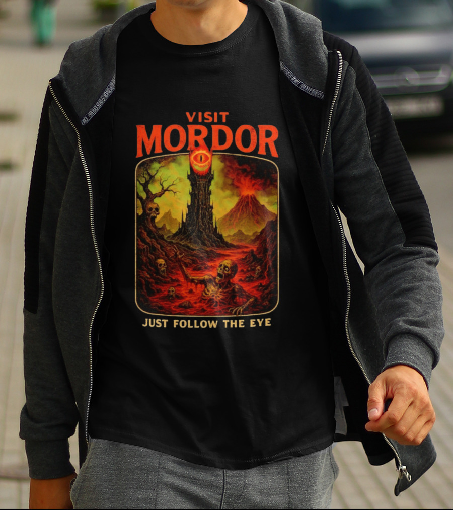 Visit Mordor Just Follow The Eye Tower And Volcano Adventure T-Shirt
