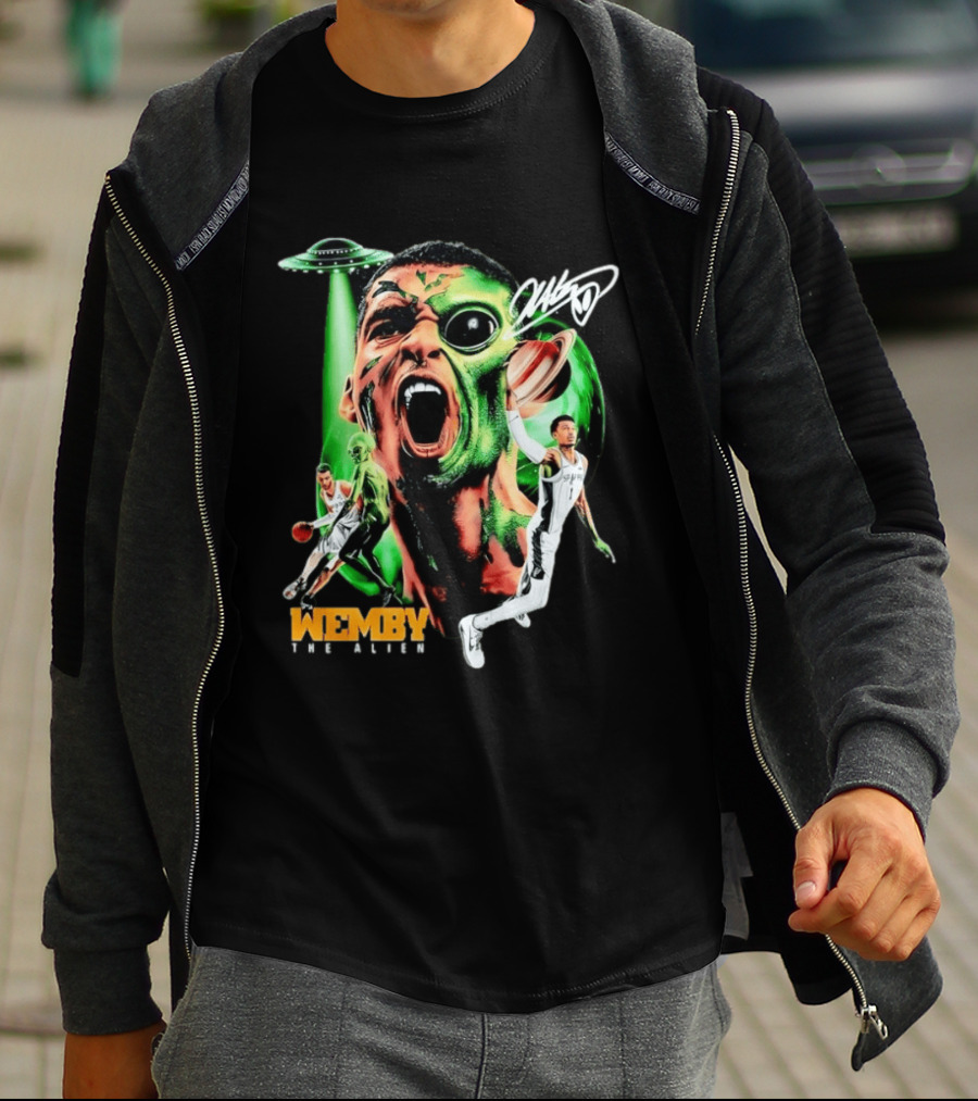 Wemby The Alien San Antonio Spurs NBA UFO Theme With Signature T-Shirt