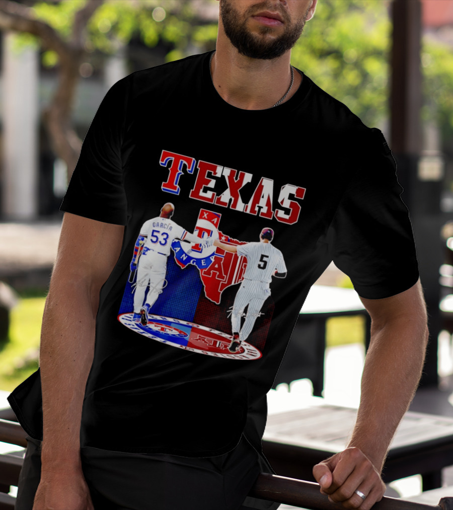 Texas Rangers Adolis Garcia And Texas A&M Aggies Hunter Schott Split Map T-Shirt