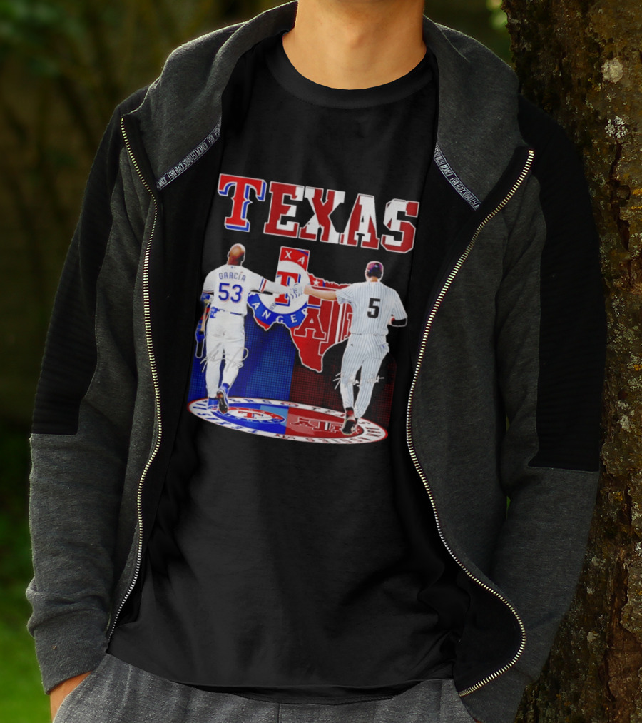 Texas Rangers Adolis Garcia And Texas A&M Aggies Hunter Schott Split Map T-Shirt