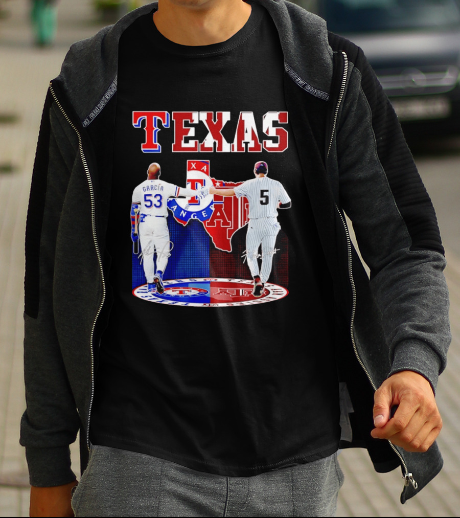 Texas Rangers Adolis Garcia And Texas A&M Aggies Hunter Schott Split Map T-Shirt
