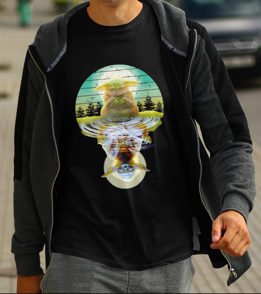 Baby Yoda Star Wars Meditation Forest Reflection Ripples T-Shirt