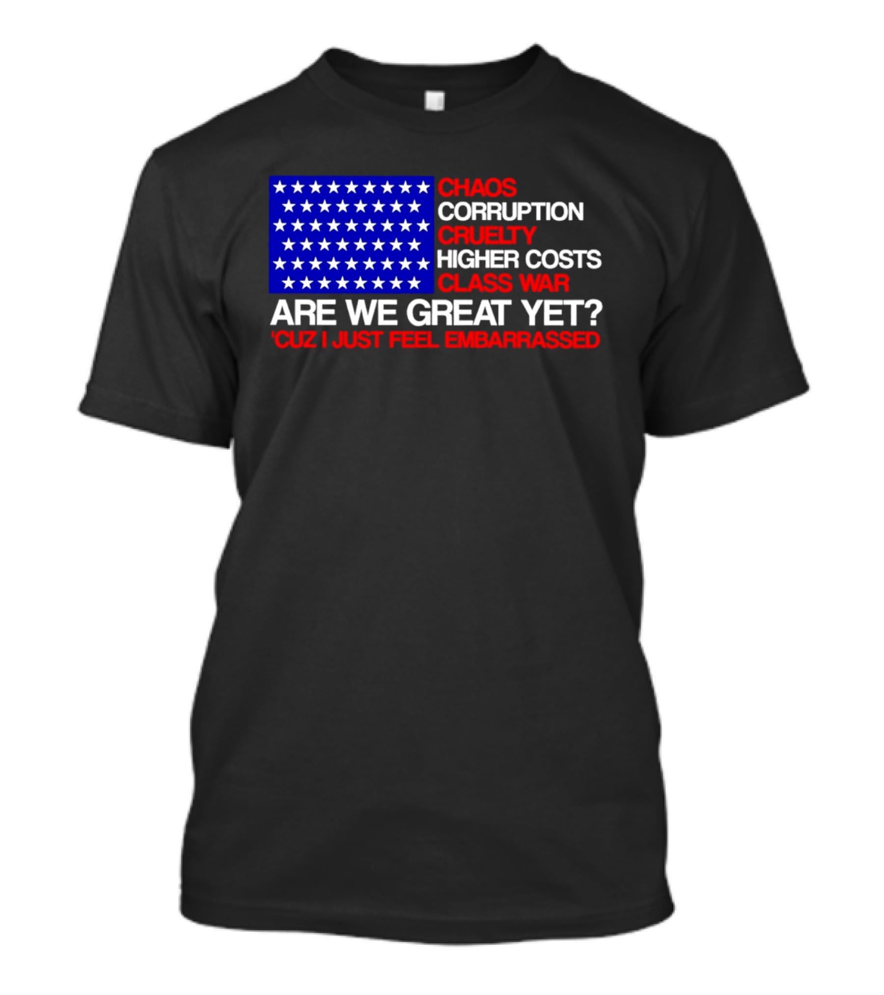 Chaos Corruption Cruelty Higher Costs Class War Are We Great Yet Flag Stars Cuz I Just Feel Embarrassed T-Shirt