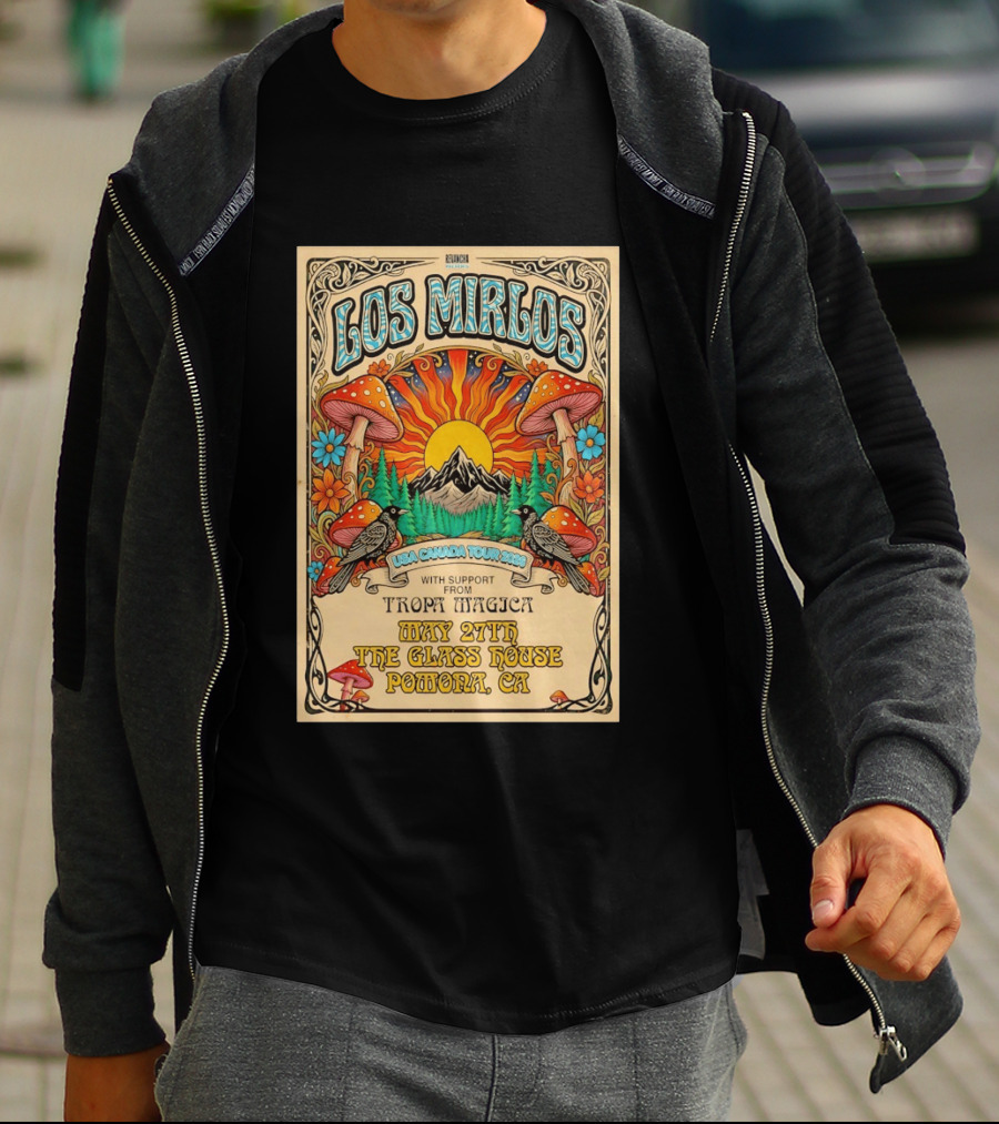 Los Mirlos USA Canada Tour 2026 May 27th The Glass House Pomona CA Tropa Magica T-Shirt