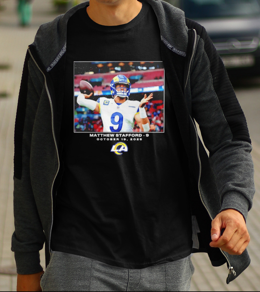 Los Angeles Rams Matthew Stafford Week 7 Action Photo With LA Rams T-Shirt