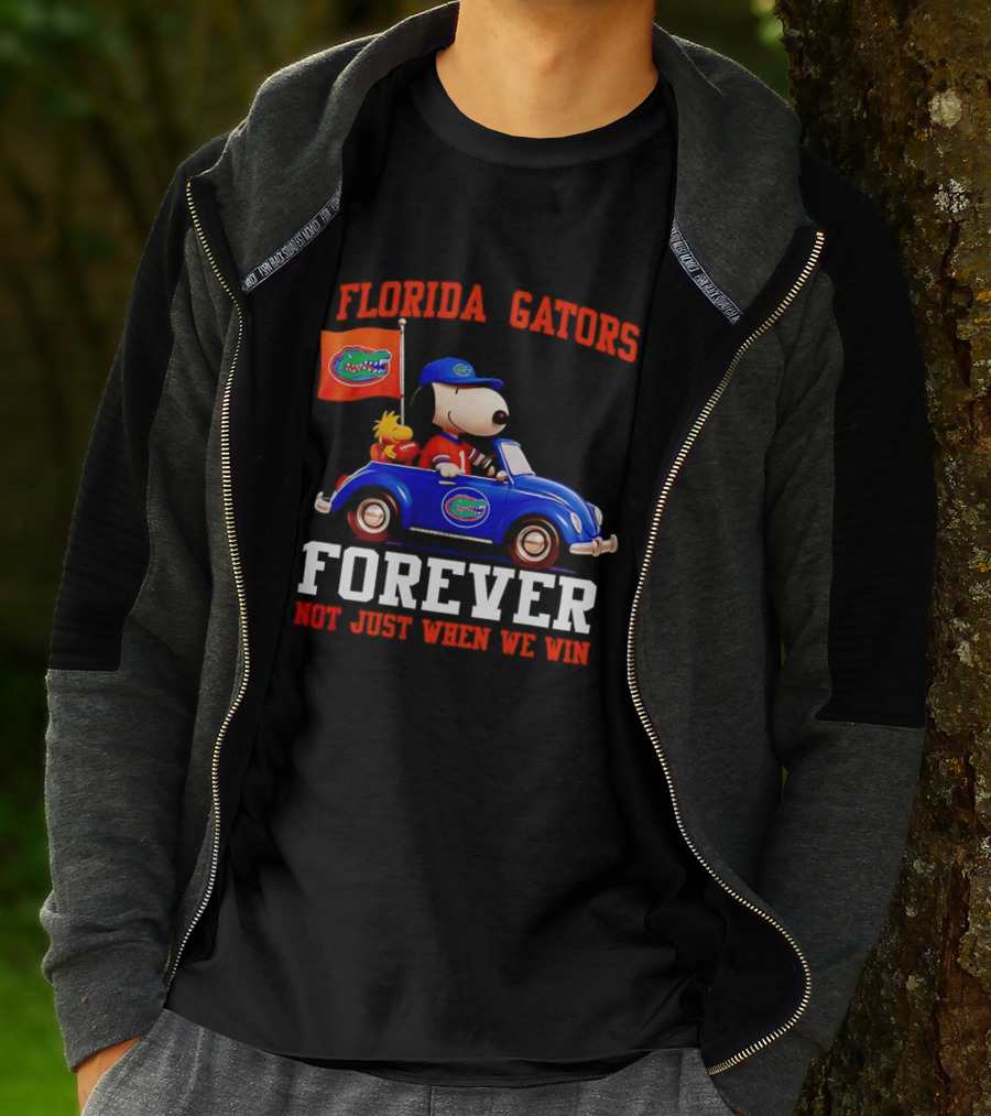 Peanuts Snoopy Woodstock In Blue Car Florida Gators Forever Not Just When We Win T-Shirt
