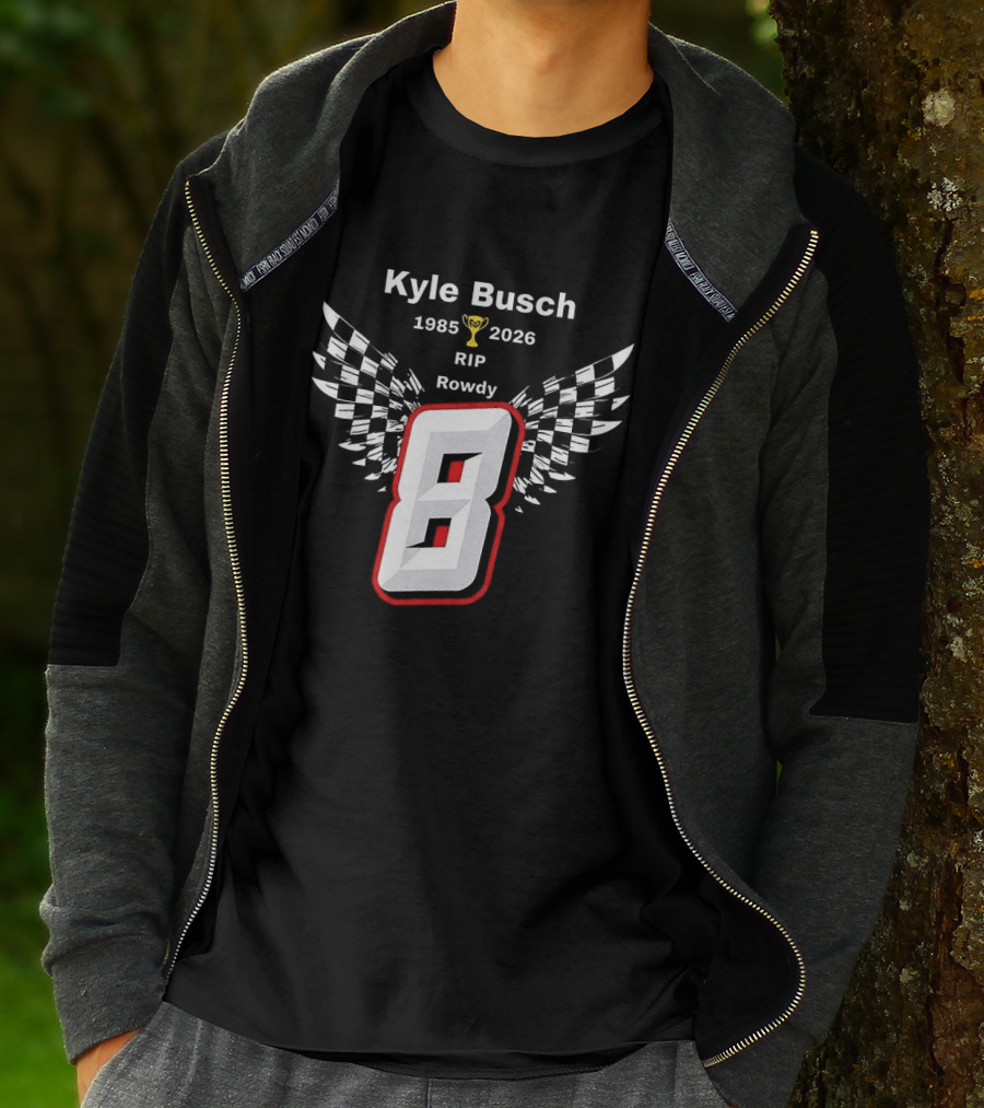 Kyle Busch RIP Rowdy 8 1985 2026 Checkered Trophy T-Shirt
