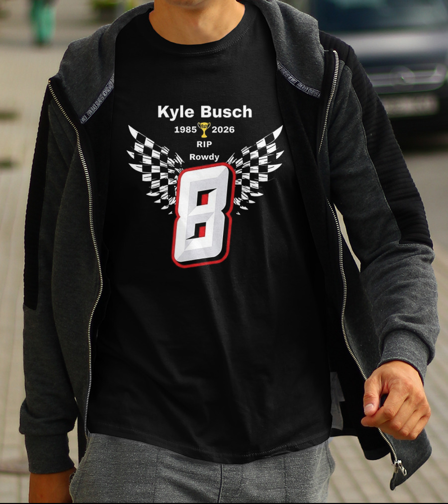 Kyle Busch RIP Rowdy 8 1985 2026 Checkered Trophy T-Shirt