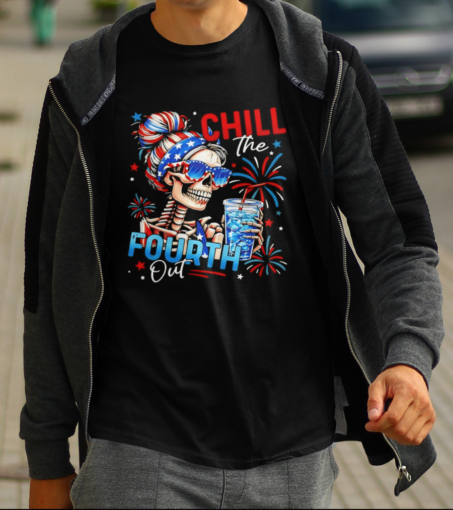 Patriot Skeleton Chill The Fourth Out Firework Celebration T-Shirt