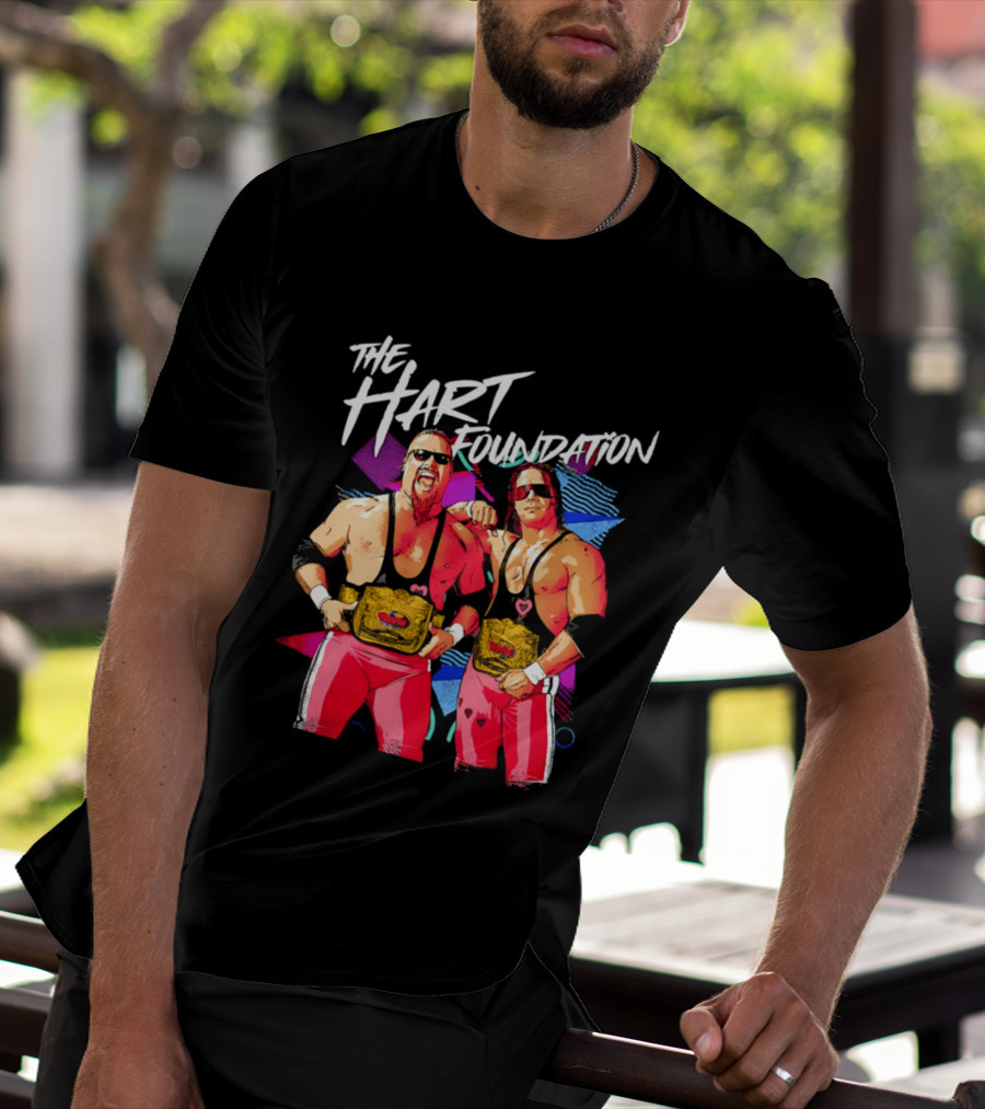 The Hart Foundation WWE Champions With Belts And Sunglasses T-Shirt