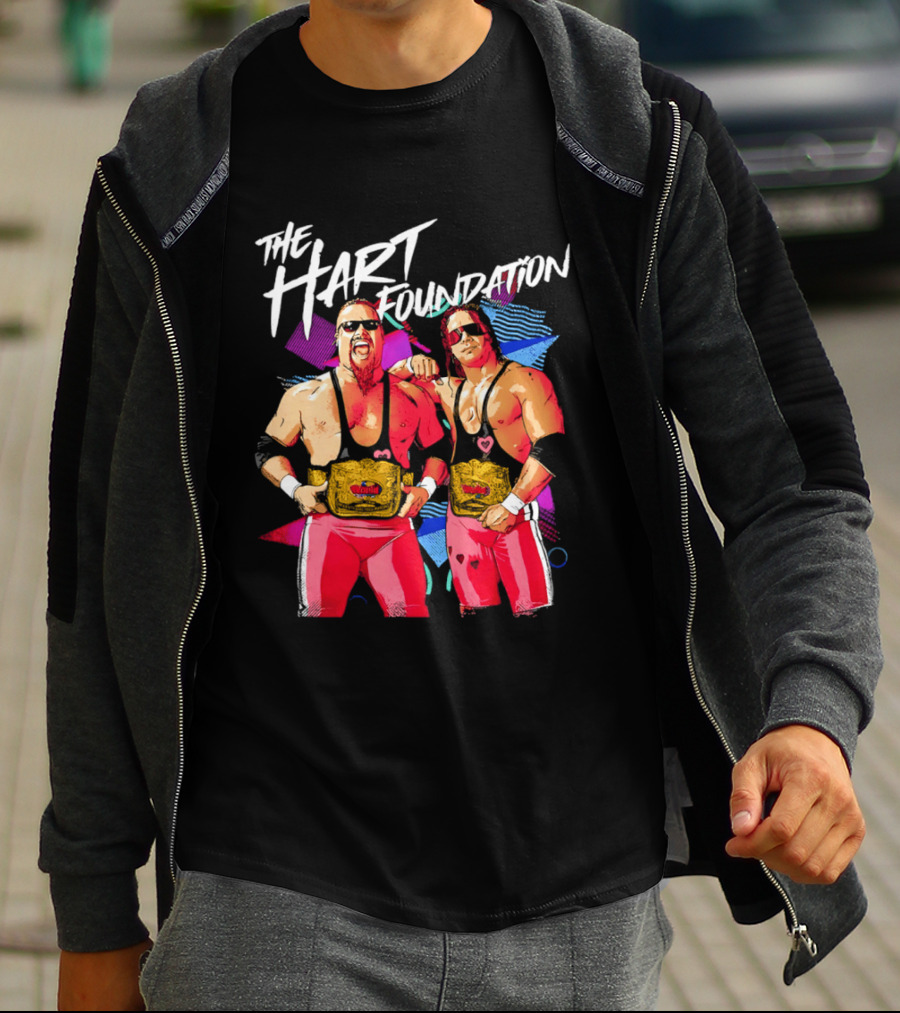 The Hart Foundation WWE Champions With Belts And Sunglasses T-Shirt