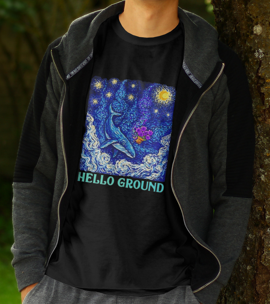 The Hitchhiker's Guide To The Galaxy Starry Night Hello Ground Whale T-Shirt