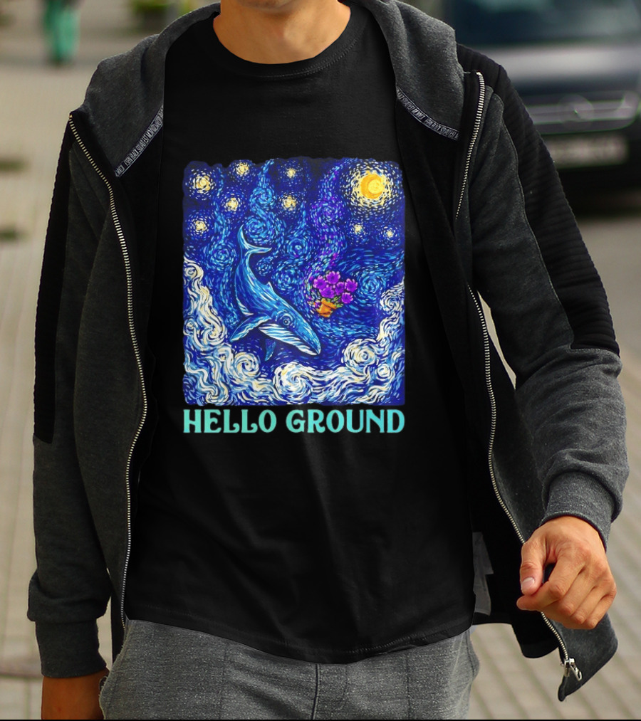 The Hitchhiker's Guide To The Galaxy Starry Night Hello Ground Whale T-Shirt