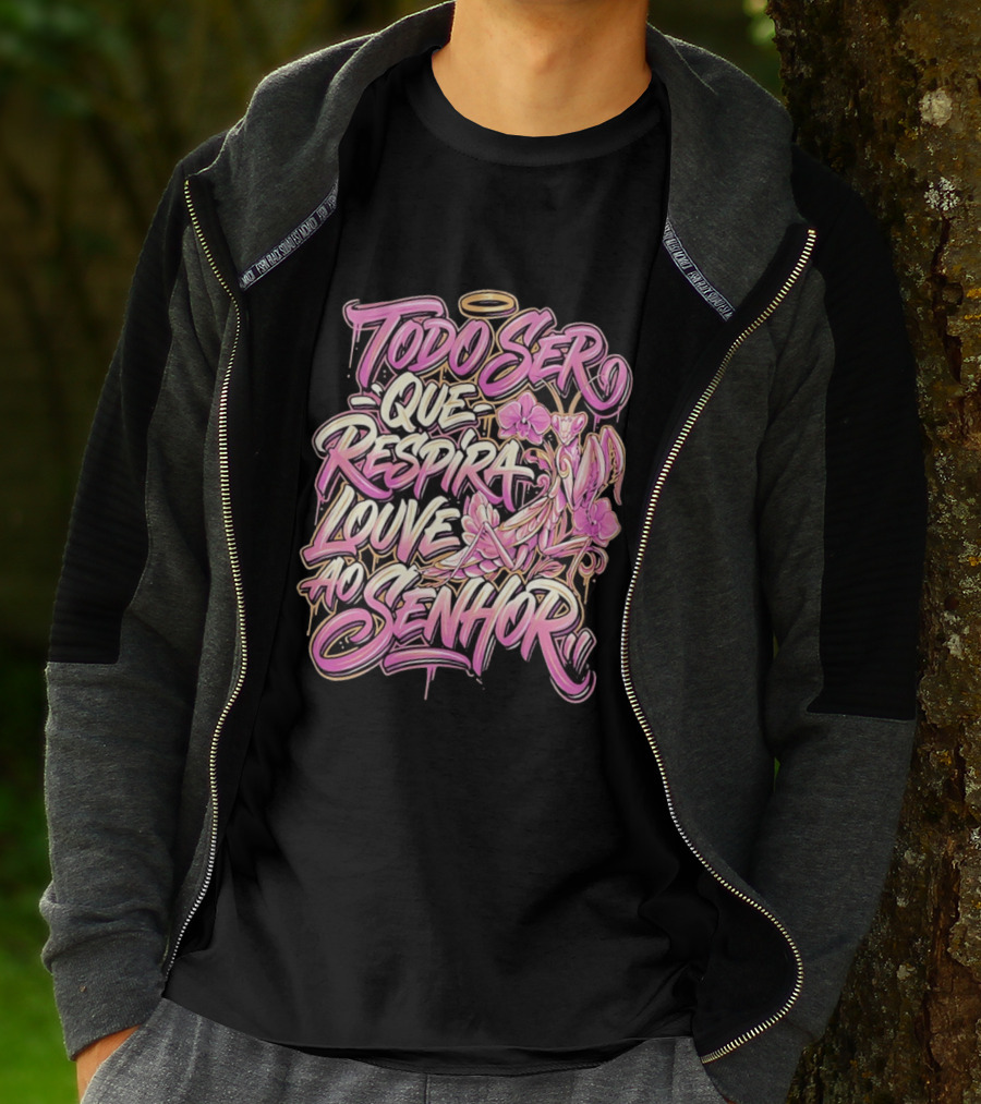 Todo Ser Que Respira Louve Ao Senhor Graffiti Style Floral Halo T-Shirt