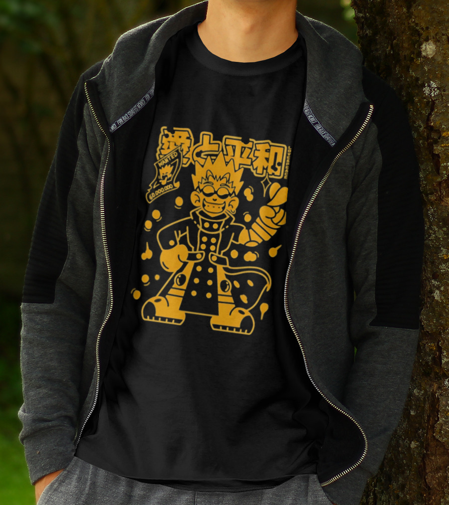 Vash The Stampede Trigun Love And Peace Japanese Text Anime T-Shirt