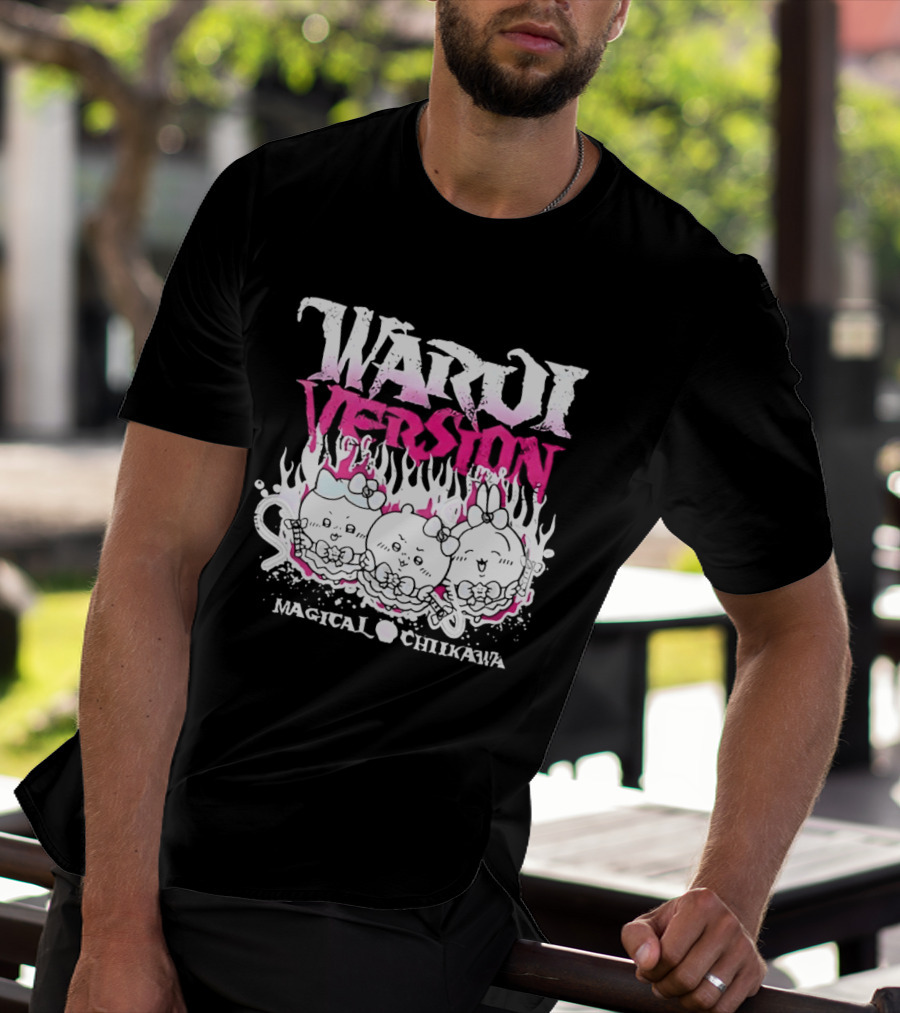 Warui Version Magical Chiikawa Characters In Fiery Pink And White T-Shirt