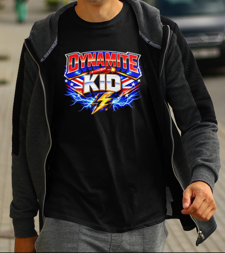 Dynamite Kid Wrestling Lightning Union Jack Explosion T-Shirt