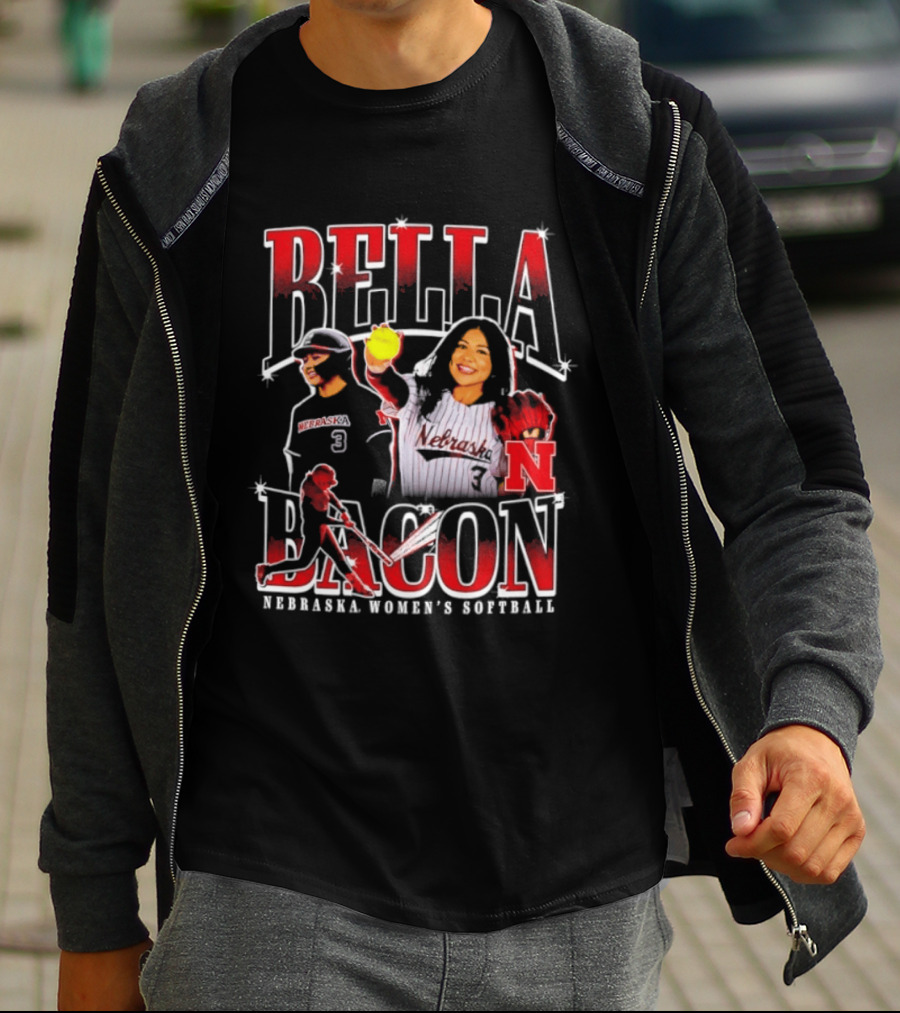 Bella Bacon Nebraska Women's Softball Cornhuskers 90s Bootleg Collage T-Shirt