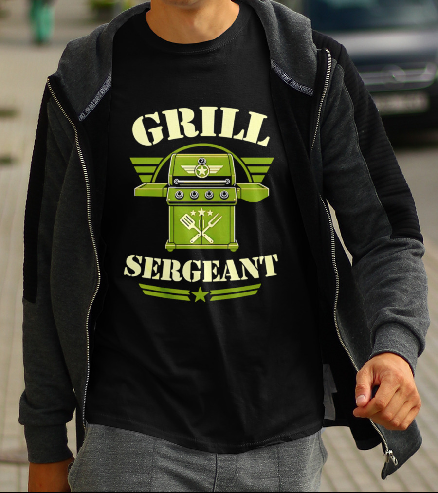 Grill Sergeant Military Style Barbecue Theme With Star Emblem And Utensils T-Shirt