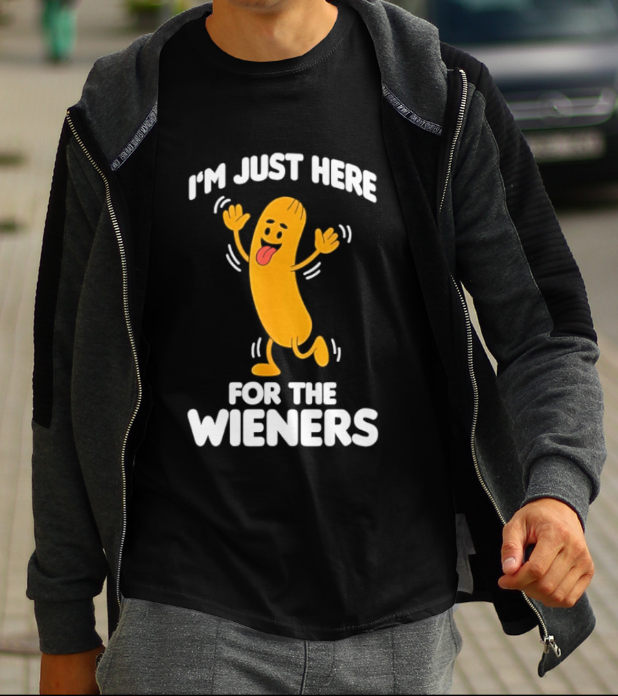 Dancing Hot Dog Sausage Food Party I'm Just Here For The Wieners T-Shirt