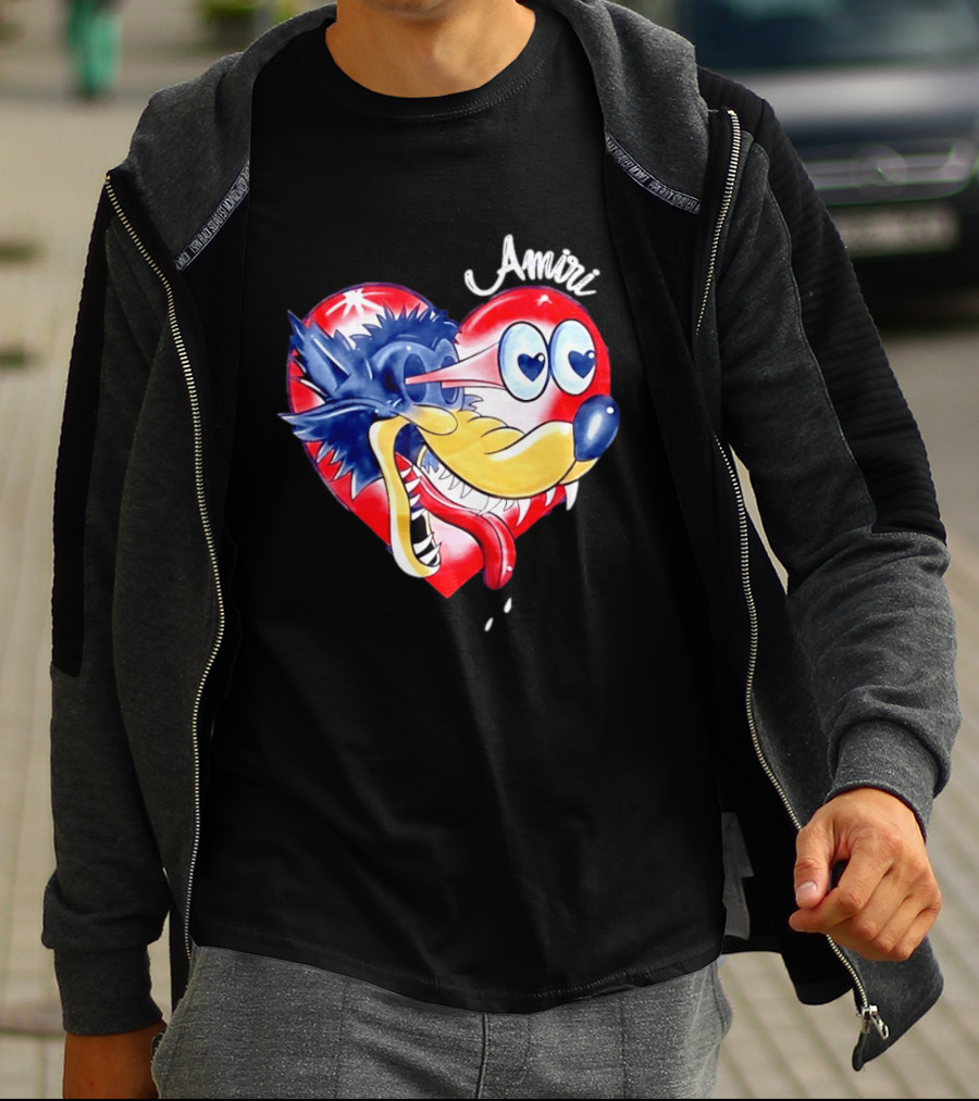 Heart Wolf Amiri Iconic Pop Art Style Fusion T-Shirt