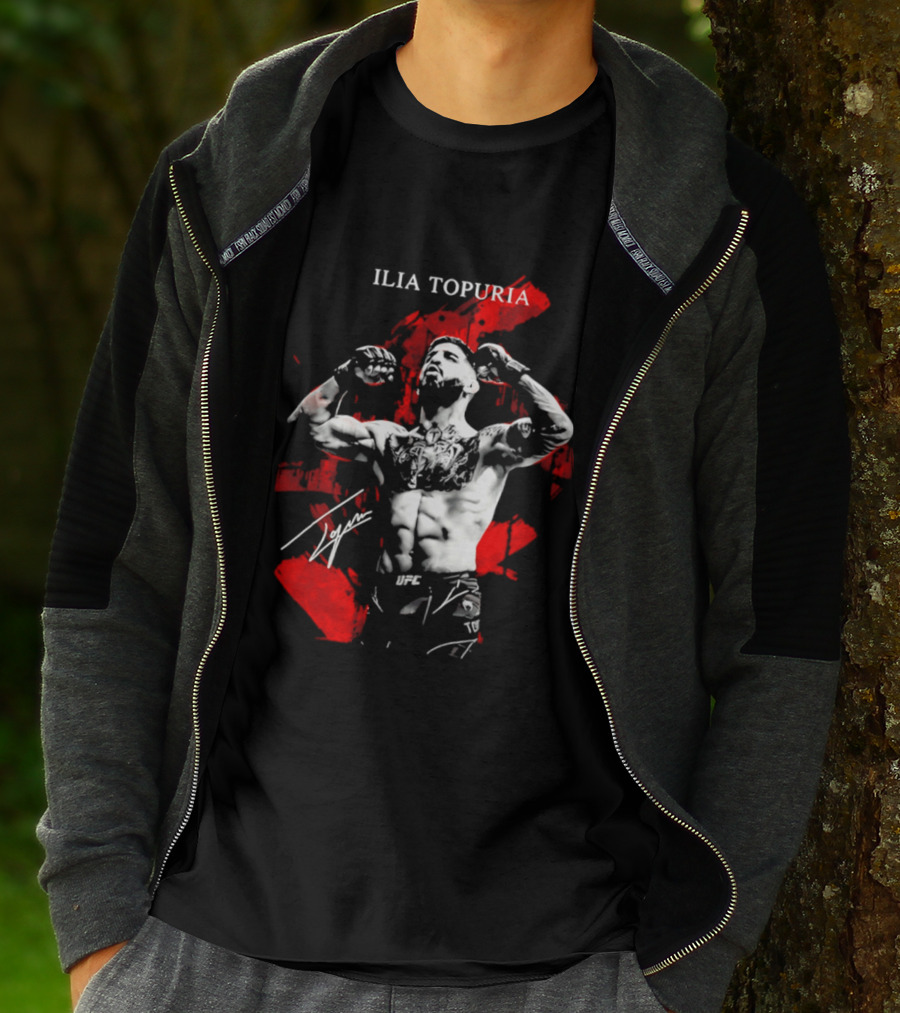 Ilia Topuria UFC Fighter Bold Red Abstract T-Shirt
