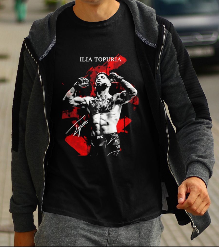 Ilia Topuria UFC Fighter Bold Red Abstract T-Shirt