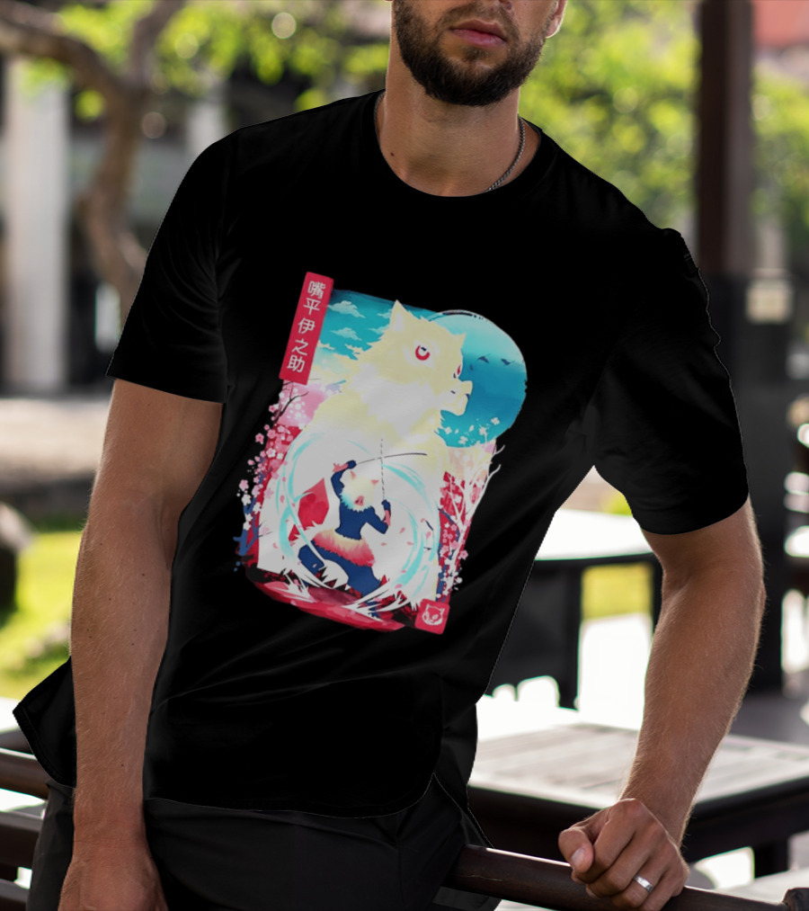 Inosuke Hashibira Boar Head Demon Slayer Anime Cherry Blossom Scene T-Shirt