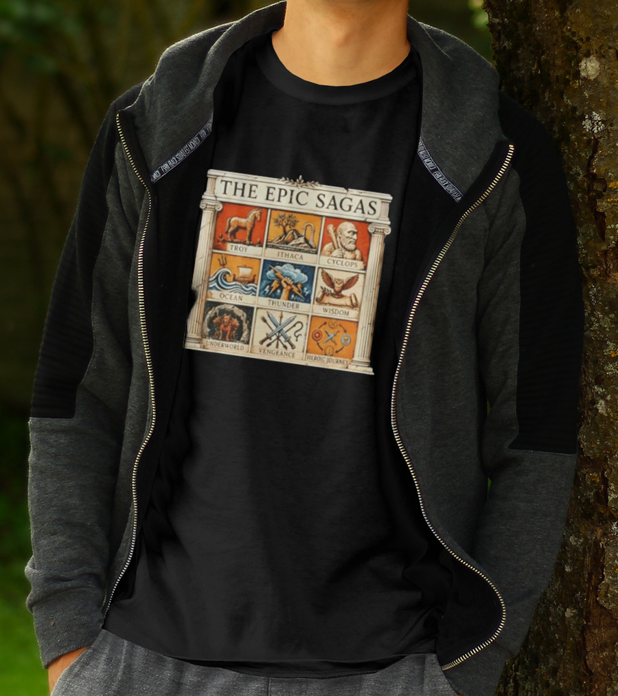 The Epic Sagas Odysseus Trojan War Ocean Thunder Underworld Cyclops Vengeance Heroic Journey T-Shirt