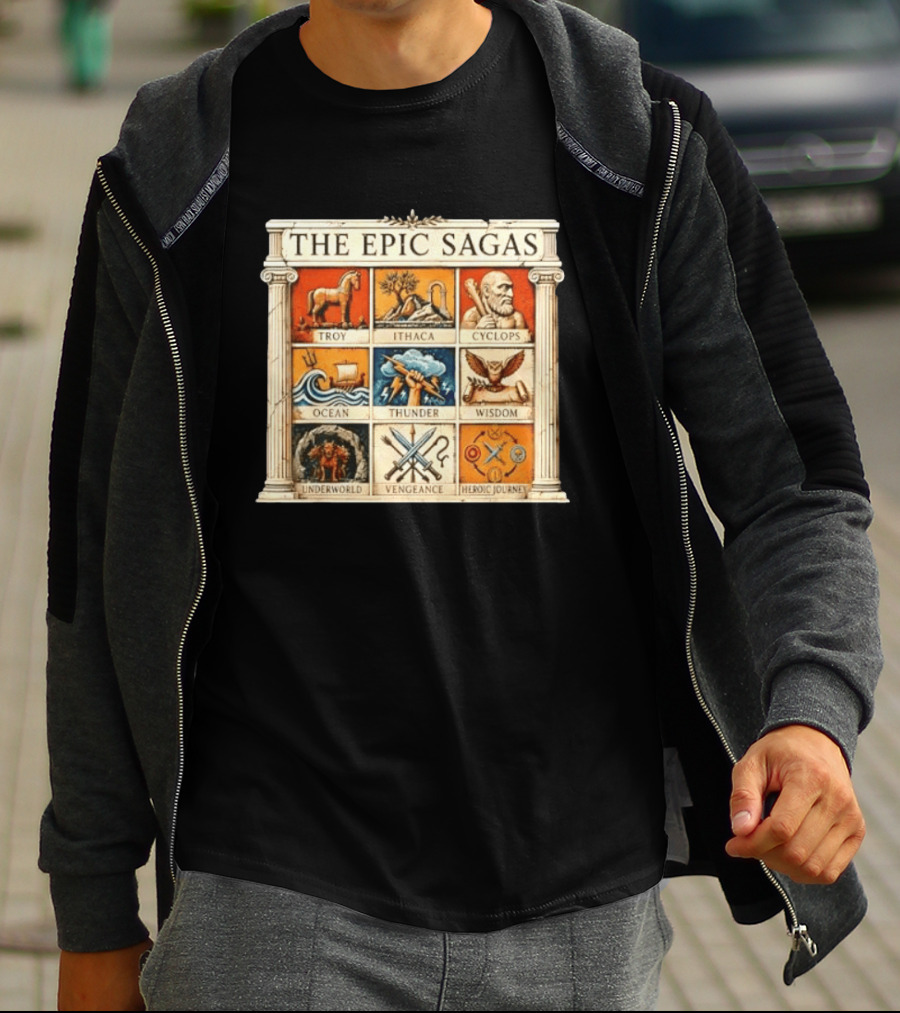 The Epic Sagas Odysseus Trojan War Ocean Thunder Underworld Cyclops Vengeance Heroic Journey T-Shirt
