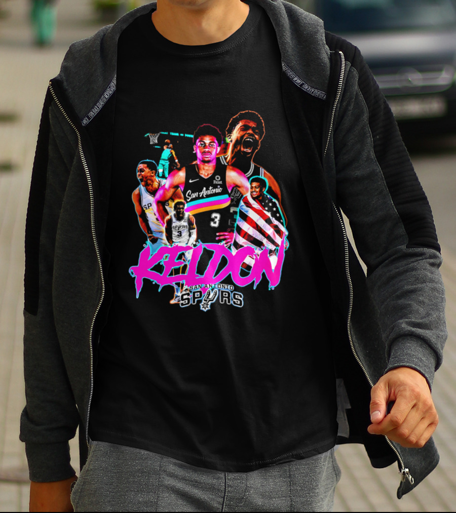 San Antonio Spurs Keldon Johnson Collage Vibrant Basketball Player T-Shirt