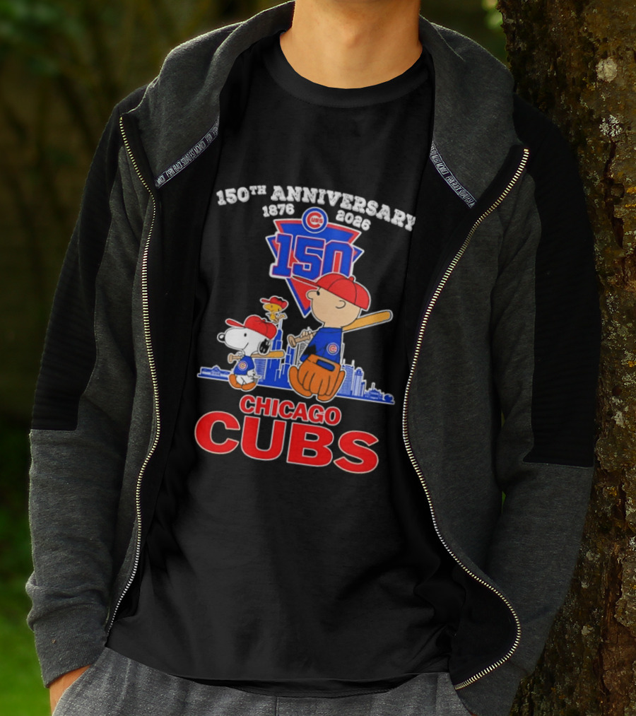 Snoopy Charlie Brown Woodstock Chicago Cubs 150th Anniversary 1876 2026 MLB 150 T-Shirt