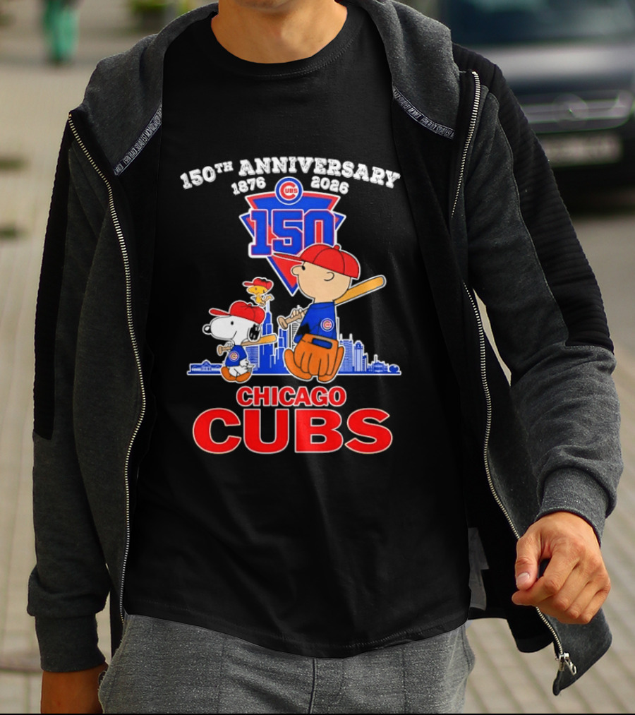 Snoopy Charlie Brown Woodstock Chicago Cubs 150th Anniversary 1876 2026 MLB 150 T-Shirt