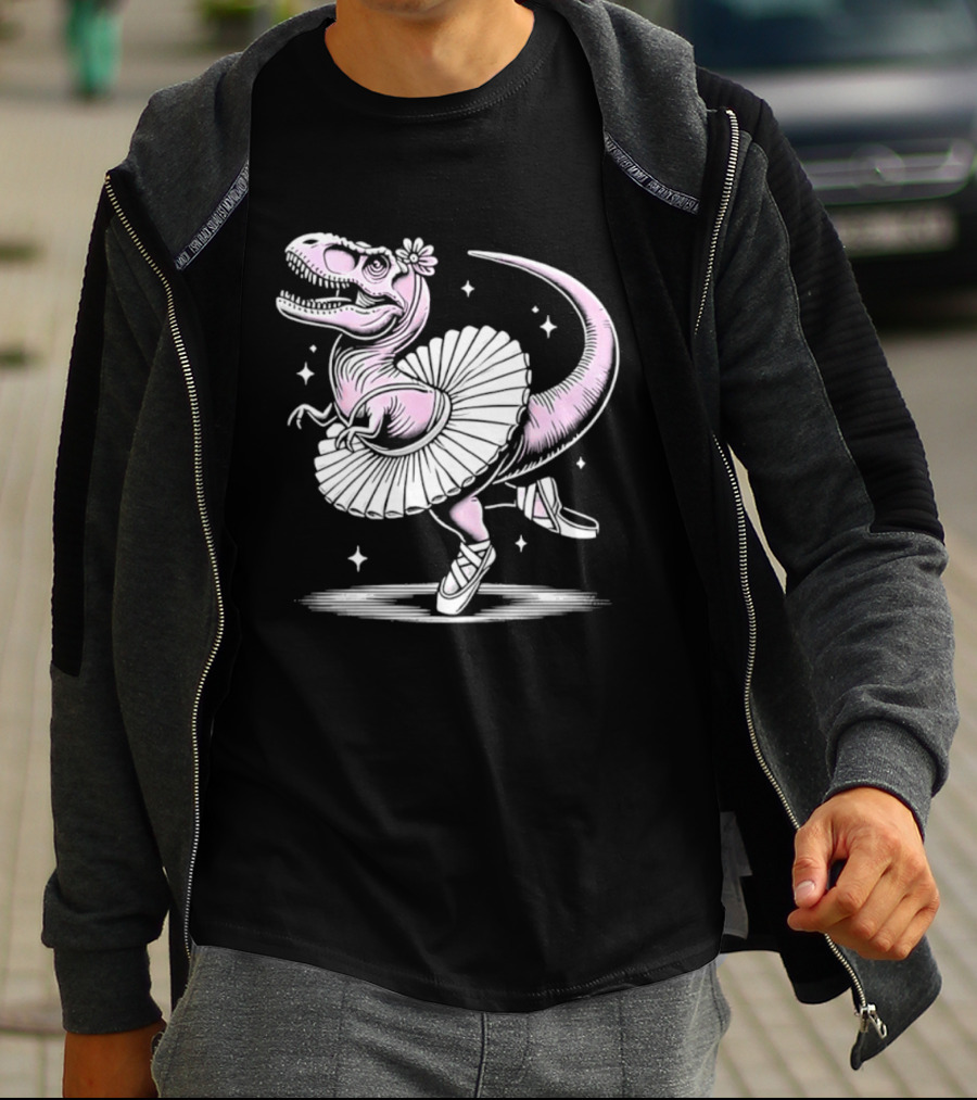 Tyrannosaurus Rex Pink Ballerina Tutu Pointe Shoes Dancing T-Shirt